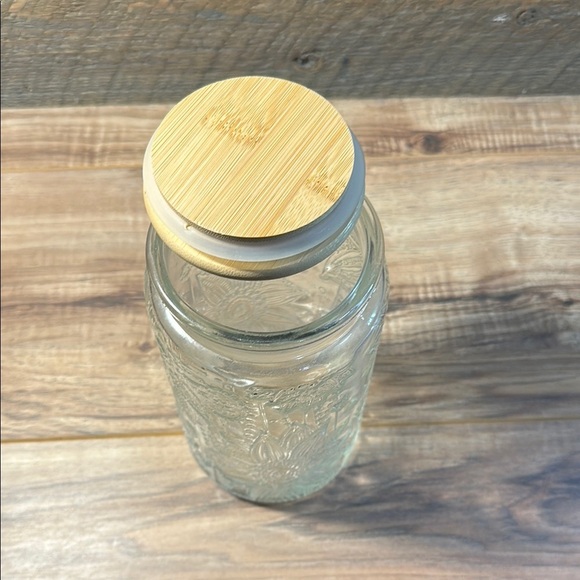 Glass Storage Jar with Wooden Lid Airtight Seal Intricate Design Great for Decor - Picture 5 of 10